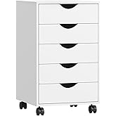 HOMCOM 5 Drawer Vertical File Cabinet, Mobile Filing Cabinet, Rolling Printer Stand for Home Office, White