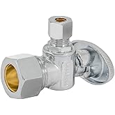 Eastman 1/4 Inch OD x 5/8 Inch OD (1/2 Inch Nom.) Quarter Turn Angle Stop Valve, Brass Plumbing Fitting, Chrome, 10737LF