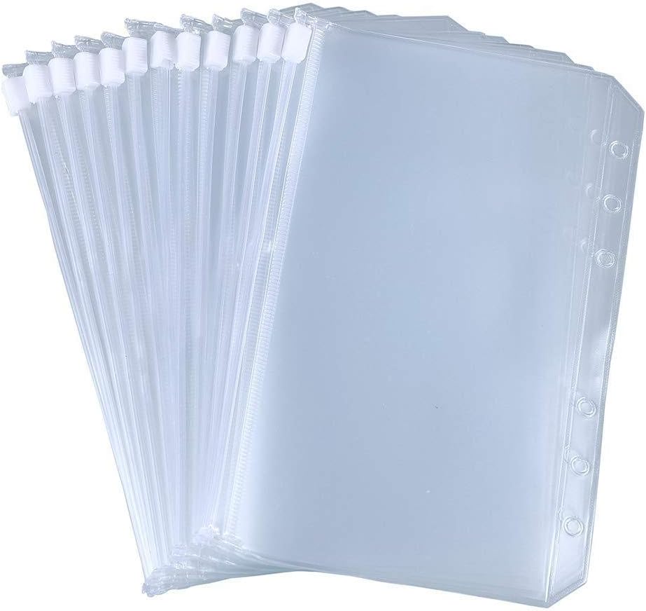 IUwnHceE 12PCS Binder Pockets A5 Size Binder Zipper Folders For 6Ring Notebook Binder Waterproof PVC Document Filing Bags Best Gift