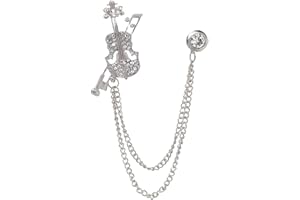 HSQYJ Gold Silver Plated Chain Rose Flower Violin Five-pointed Star Brooches Collar Pins Crystal With Hanging Chain Suit Shirt Lapel Brooch Pin Fashion Jewelry for Men Boy