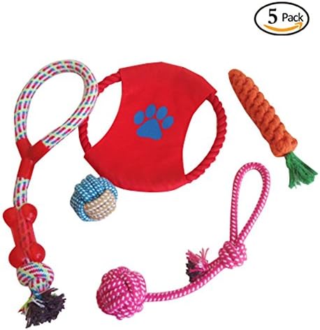 Pets Chew Dog Toys Rope, NaTape Puppy Teething Toys for Playtime and as a Dental Teaser, IQ Treat Ball and Dog Frisbee for Medium to Small Doggie (5 Pack)