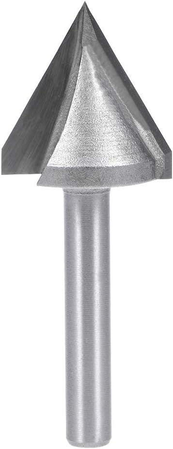 sourcing map 60 Degree V-Groove Router Bit 22mm Dia with 6mm Shank, Titanium Steel Tipped V Grooving Bit (Gray)