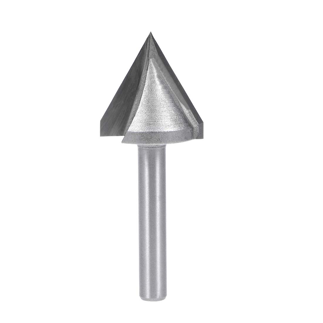 sourcing map 60 Degree V-Groove Router Bit 22mm Dia with 6mm Shank, Titanium Steel Tipped V Grooving Bit (Gray)