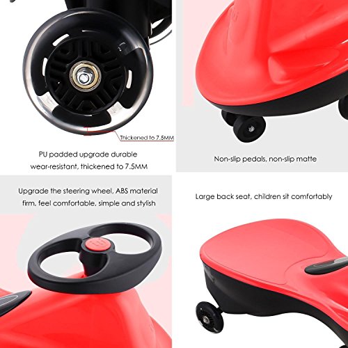 Meflying Ride on Toys Happy Vehicle Wiggle Cars-PlasmaCar, Ride on Wiggle Car for Boys and Girls, 3 Year Old And Up with Random Leash (US STOCK) (Red) - Thumbnail 4