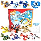 TRIPLEROSE 48 Pack Valentines Day Gifts Cards for Kids, with 48 Foam Airplanes, 48 Cards, 100Pcs Seals, Valentine Classroom Exchange Party Favor Toy