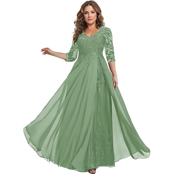 Amazon.com: Kzoroln V-Neck Chiffon Sage Green Mother of The