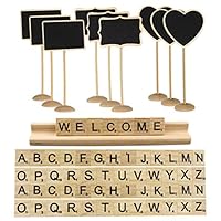 OESDLTD Wooden Scrabble Tiles Letter 100PCS with Racks 1PCS and Mini Chalkboard 9PCS