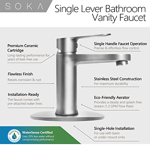 SOKA Bathroom Sink Faucet, Straight Head, Brushed Nickel Pricepulse