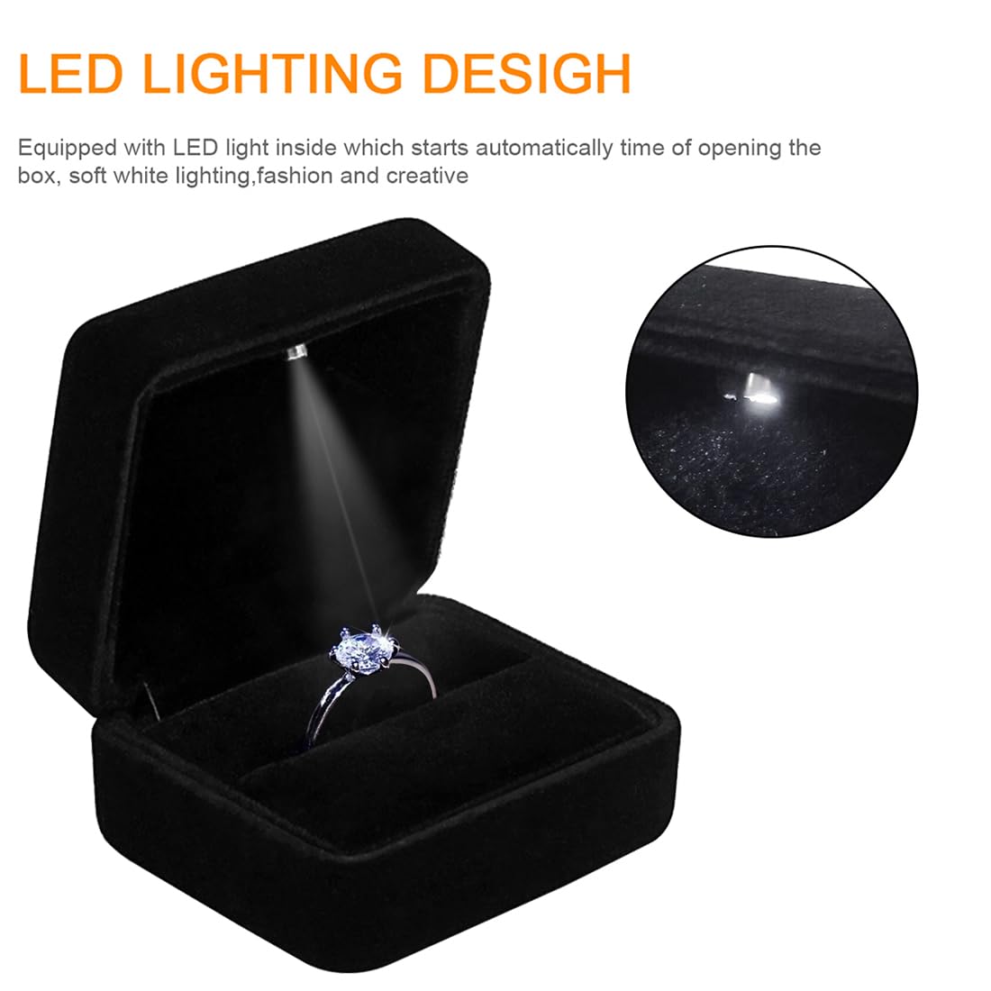 GBYAN Velvet Ring Box with LED Light Jewelry Display Gift Box for Proposal,Engagement, Wedding