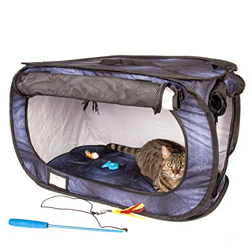 Cat Crate, Stress Free Travel Cat Kennel, Portable Indoor Outdoor Pet Crate, Cat Cage Condo Includes Storage Bag, 4 Cat Toys