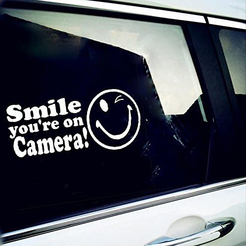 vylumuses Smile. You are On Camera! Cute Warning Mark Car Stickers Motorcycle Decals Car Accessories Styling Stickers Window Decal (White)