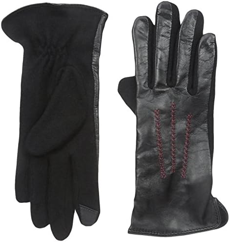 Gloves International Women's Leather and Wool Blend Gloves, Black/Red, Large