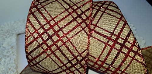 Ribbon Queen Wired Wire Edge Christmas Ribbon 2.5" wide Lots of Designs and Colours UK Stockist (2m, Red Glitter Criss-Cross Burlap)