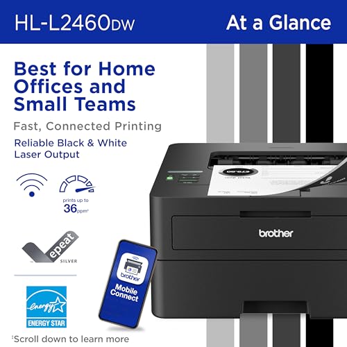 Brother HL-L2460DW Wireless Compact Monochrome Laser Printer with Duplex, Mobile Printing, Black & White Output | Includes Refresh Subscription Trial(1), Works with Alexa