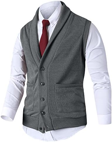 HARRISON83 Mens Slim Fit Shawl Knitted Pullover Sweaters Cardigan Vest/B_NS1104-CHARCOAL-S