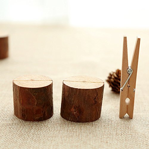 Rustic Wood Table Numbers Holder Stump Memo Clip Holder Picture Memo Note Photo Clip Holder Party Decorations Wedding Table Name Card Holder Message Clip (20PCS)