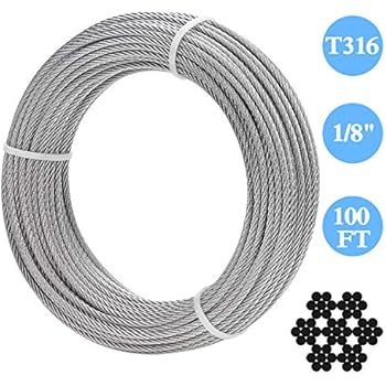 Kindroufly 1/8 Inch 100 Feet, 316 Stainless Steel Wire Rope Aircraft Cable for Deck Cable Railing Kit