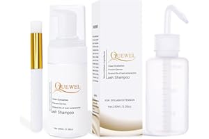 QUEWEL Eyelash Extension Cleanser -Foaming 100 ML Eyelash Shampoo/Wash Eyelash Extension Safe for Daily Use and is Oil Free with Rinse Bottle and Soft Brush…