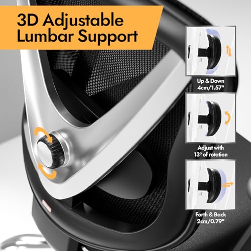HOLLUDLE Ergonomic Office Chair with 3D Lumbar Support and Adjustable 3D Armrests - V Shape Design, Comfortable Desk Chair for Office and Home, Black