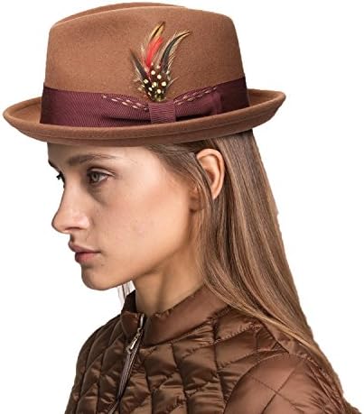 Janetshats Fedora Hat for Men Wool Felt Hat Crushable Handmade Bowknot Feather
