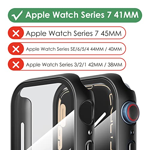 LK 2 Pack Hard PC Case with Tempered Glass Screen Protector Compatible with Apple Watch 41mm