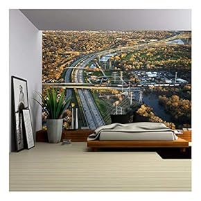 Aerial View of Interstate and Railroad in Chicago, Illinois. - Removable Wall Mural | Self-Adhesive Large Wallpaper - 66x96 inches
