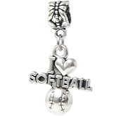 Cherityne Dangle I Love Softball Charm Bead for Charms Bracelets