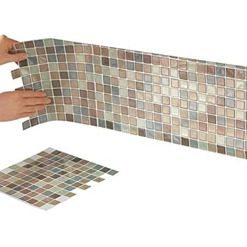 Collections Etc Multi-Colored Adhesive Mosaic Backsplash Tiles for Kitchen and Bathroom - Set of 6, Brown Multi