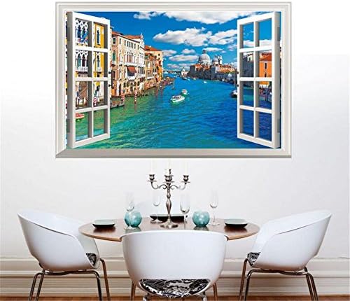3D Fake Windows Wall Stickers Removable Faux Windows Wall Decal Venice Watertown Wall Decor For Livingroom bedroom (Watertown 23.6x35.4 inch)