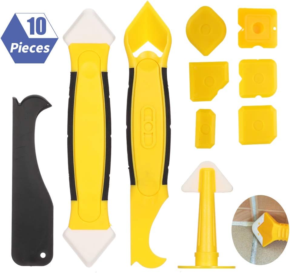 Yorgewd 10 Pack Caulking Tool Kit Silicone Sealant Finishing Tool Grout Scraper Caulk Remover Caulk Nozzle Caulk