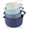 COOK WITH COLOR Mixing Bowls - 4 Piece Nesting Plastic Mixing Bowl Set with Pour Spouts and Handles (Ombre Blue)