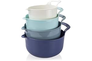 COOK WITH COLOR Mixing Bowls - 4 Piece Nesting Plastic Mixing Bowl Set with Pour Spouts and Handles (Ombre Blue)