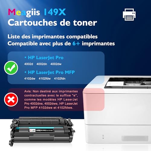 Meagiis 149X Sans Puce Cartouche de toner Compatible pour HP 149X 149A W1490X W1490A Compatible pour HP Laserjet Pro 4002dn 4002dw 4002d 4002 Laserjet MFP 4102fdw 4102dw 4102fdn 4102 (1 Noir)