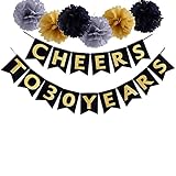 Threemart 30th Happy Birthday Cheers to 30 Years Banner For Wedding Anniversary Party Decorations