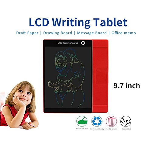 Colorful 9.7 Inch LCD Writing Tablet Drawing Board Portable Handwriting Pad Magnetic Fridge Message Whiteboard,Digital Electronic Notepad Graphic Graffiti Board for Kids Children (Red)