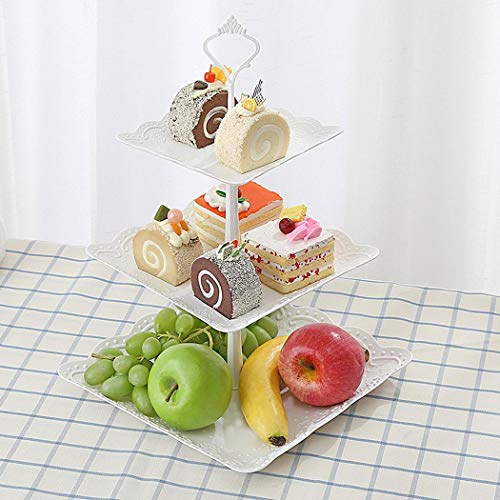 MelysUS 2/3-Tiers Cake Stands,Square Pure Elegant Embossed Dessert Display White for Baby Shower Wedding Birthday Party Celebration Home Decor(24 x 37 cm) Ornaments - Thumbnail 2