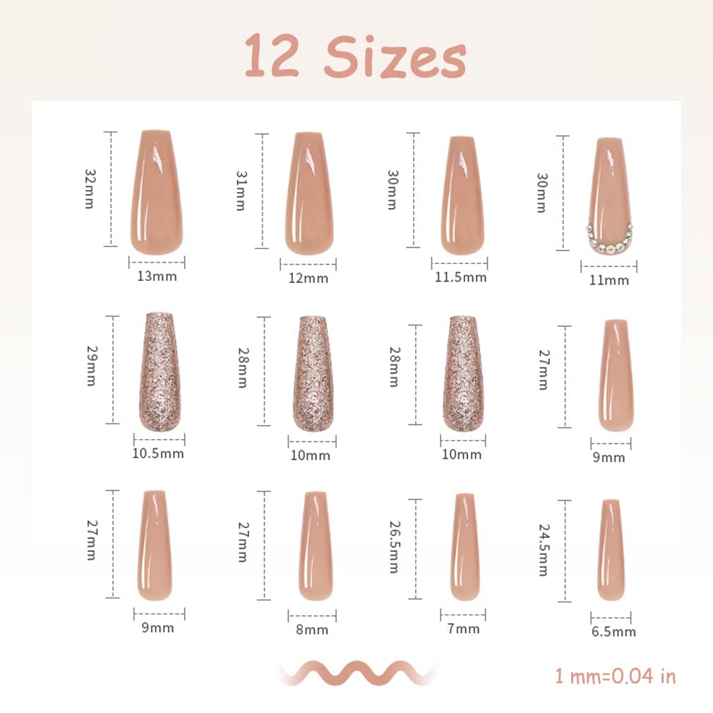 BABALAL Glossy Press on Nails Long Coffin Full Cover False Nails Shiny Stick on Nails Nude Fake Nails for Women and Girls - Image 5