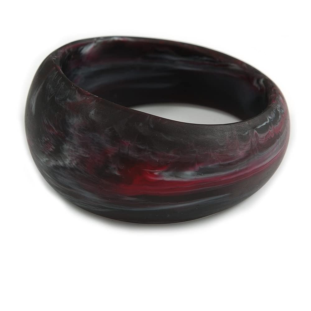 Avalaya Asymmetric Blurred Black/Red/White Acrylic Bangle Bracelet Matte Finish - Medium Size