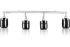 CLADELE Spreader Bar Heavy Duty Stainless Steel Expandable Silver Bar Home Gym with 4pcs PU Purple Adjustable Strap,Sports Aid Training Fitness Gear Pilates Aid Kit,Yoga Set