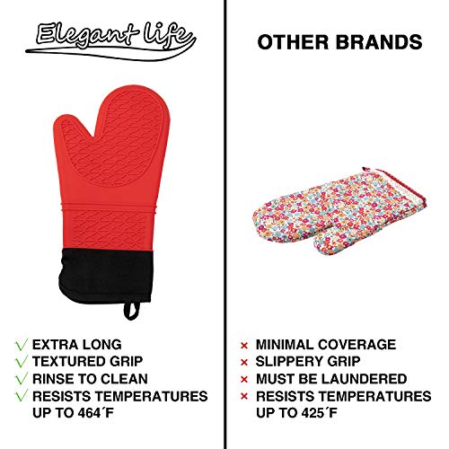 Elegant Life Silicone Oven Mitts, Oven Mitts and Potholders(4-Piece Sets),Kitchen Counter Safe Trivet Mats,Advanced Heat Resistant Oven Mitt, Non-Slip Textured Grip Pot Holders
