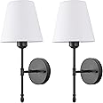 Tumgog Fabric Wall Sconce Battery Operated Lamp 2 Pack，Set of Powered Run Light Fixtures No Wiring Required，for Indoor，Farmhouse, Bedside Lamp, Living Room，Reading ( Color : Black )