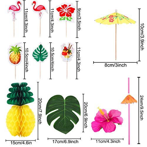 148 Pieces Hawaiian Jungle Party Decoration Set Luau Party Supplies Decor Tropical Palm Leaves, Silk Hibiscus Flowers, Tissue Paper Pineapples, Cupcake Toppers, Paper Cocktail Umbrella,Umbrella Straws by YLIANG - Thumbnail 2