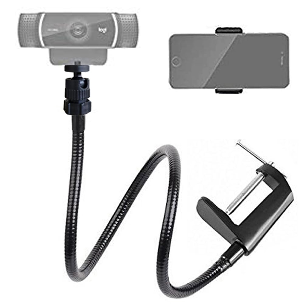 Tencro 27" Adjustable Webcam & Phone Holder Gooseneck for All Logitech C925e C922 C930e C930 C920 C615 etc Webcam Mount 27" Thread