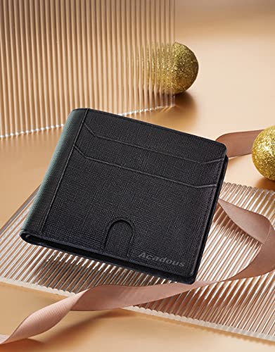 Acadous Genuine Leather Wallet for Men, Slim Mens Wallets with 14 Card Slots, 2 Clear ID Windows, RFID Blocking and Gift Box, Front Pocket Money Clip for Grandfather/Dad/Husband/Boyfriend/Friend