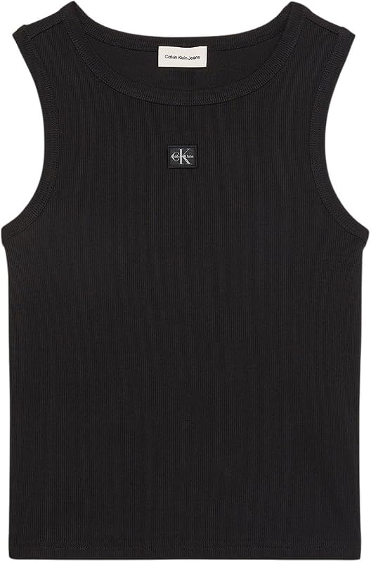 Donna Canotta Woven Label Rib con Logo, Nero (Black), S