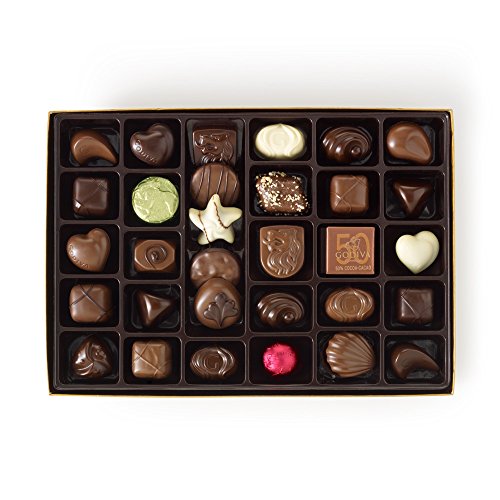 Godiva Chocolatier Assorted Chocolate Gold Gift Box with Wine Ribbon, Great for Gifting, Premium Chocolates, Birthday Chocolate, Gifts for Her, 36 pc