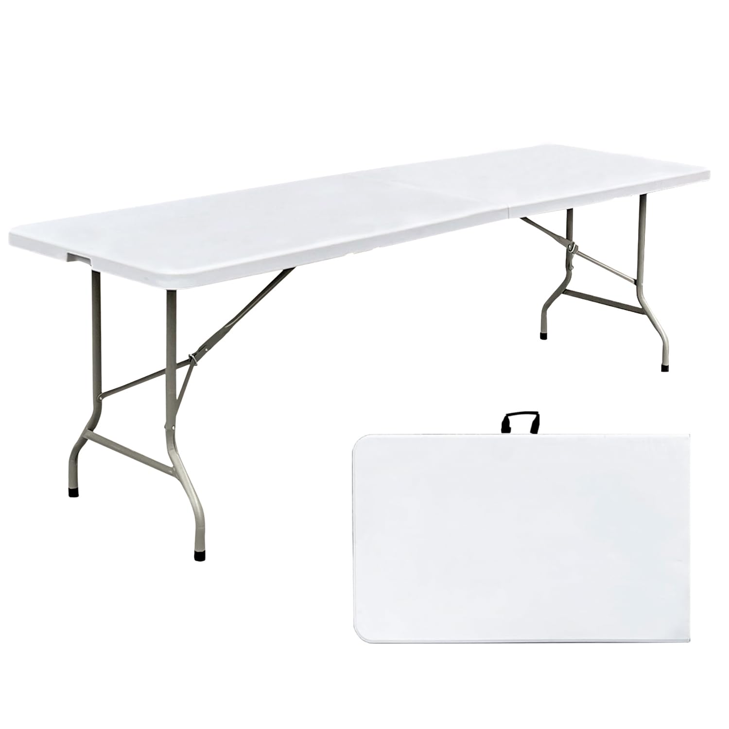 Photo 1 of **This is a used lr fslts piece and it is not known if it works at 100%.****JingPieCle 8 Foot Folding Table 96 inch Heavy Duty 8ft Plastic Portable Foldable Table with Handle Indoor Outdoor White 8' Dining Table for Picnic, Party and Camping