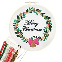 Artilife Embroidery Starters Kit Christmas Cross Stitch Kit for Beginners Adults Stamped Embroidery Kit with Pattern Hoops Thread Floss Needlepoint