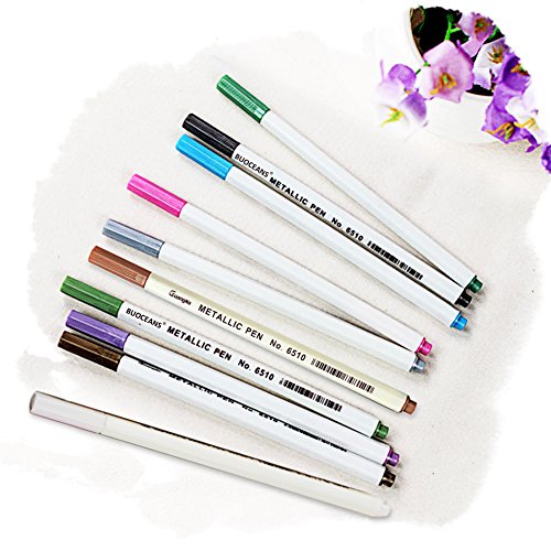 Fine Metallic Markers Paints Pens,Metal Art Permanent Medium-Tip,Stained Glass Paint Markers for Painting Rocks,Black Paper,Photo,Album,Gift Card Making,Christmas Present,DIY Craft Kids,10pcs/Set - Thumbnail 2