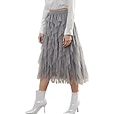 Tulle Skirts for Women Mesh Layered Hem Fairy Tiered Skirt Ruffle Prom Party A-line Skirts Elastic High Waist Skirt